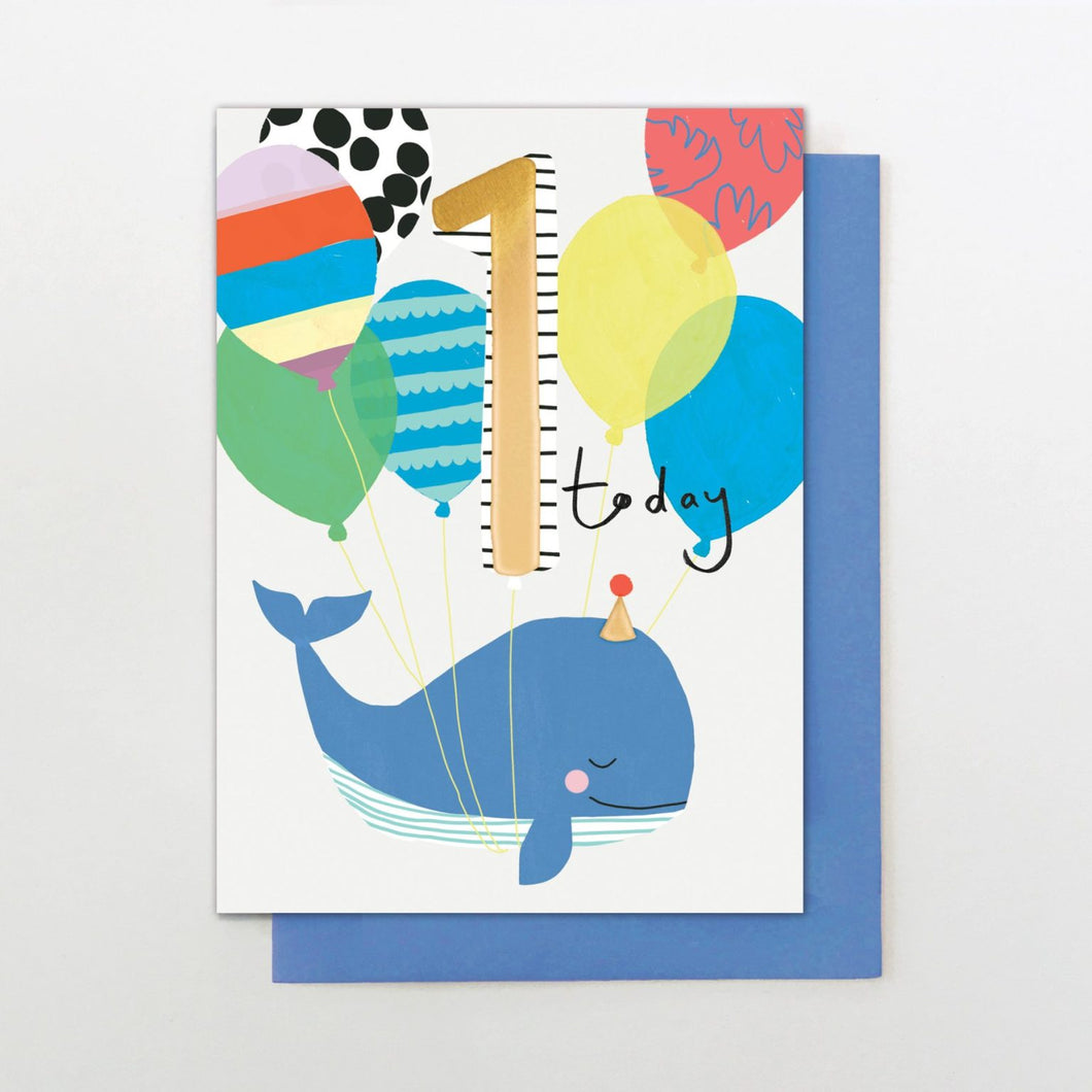 Whale & Party Balloons 1st Birthday Card