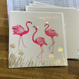 Sara Miller Happy Birthday Flamingos Card