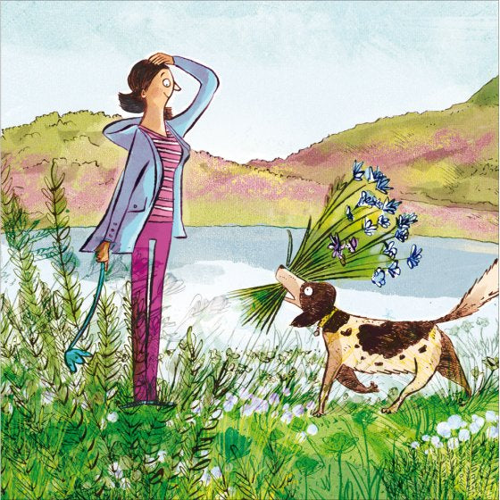 National Trust  Dog Walking Cartoon Blank Card