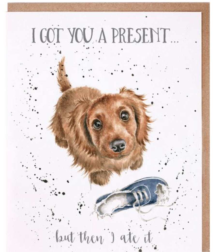 ‘I Got You A Present…’ Puppy Birthday Card by Wrendale Design