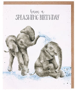 Baby Elephant ‘Splashing Birthday’ Card by Wrendale Designs