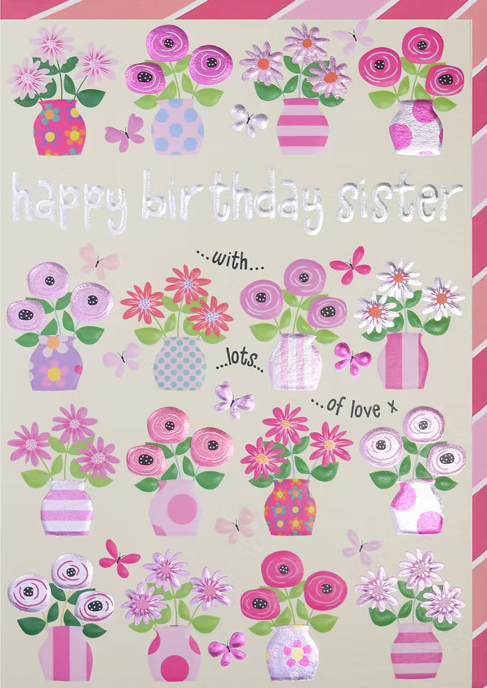 Sister Vases Of Flowers Birthday Card