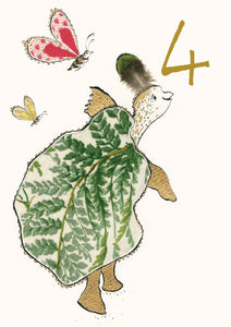 Dancing Tortoise 4th Birthday Card