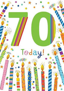 Multi-Coloured Candles 70th Birthday Card