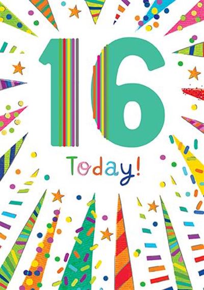 Multi-Coloured 16th Birthday Card