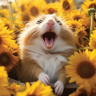 Hampster With Sunflowers Blank Card