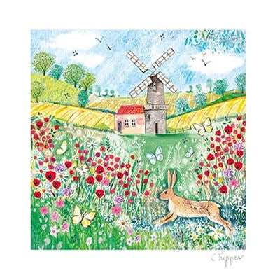 Flower Meadow With Windmill Blank Card