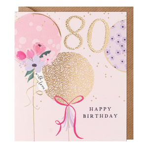 80th Balloons Birthday Card