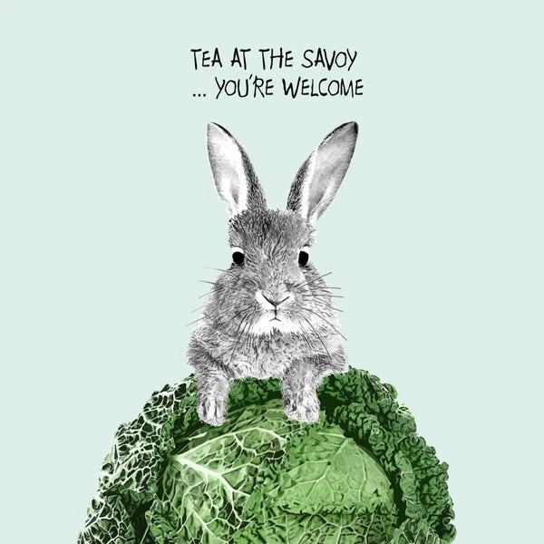 Tea At  Savoy Rabbit Blank  Card