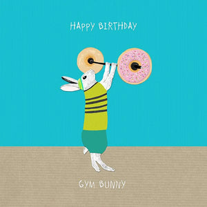Gym Bunny Donut Weight Lifting Birthday Card