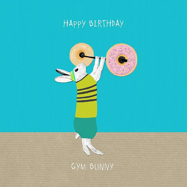 Gym Bunny Donut Weight Lifting Birthday Card