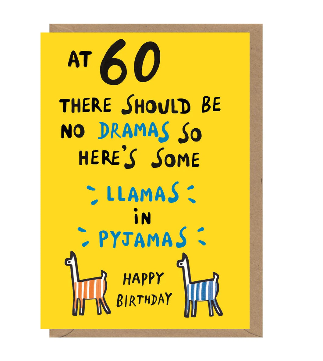 Llamas in Pyjamas 60th Happy Birthday Card