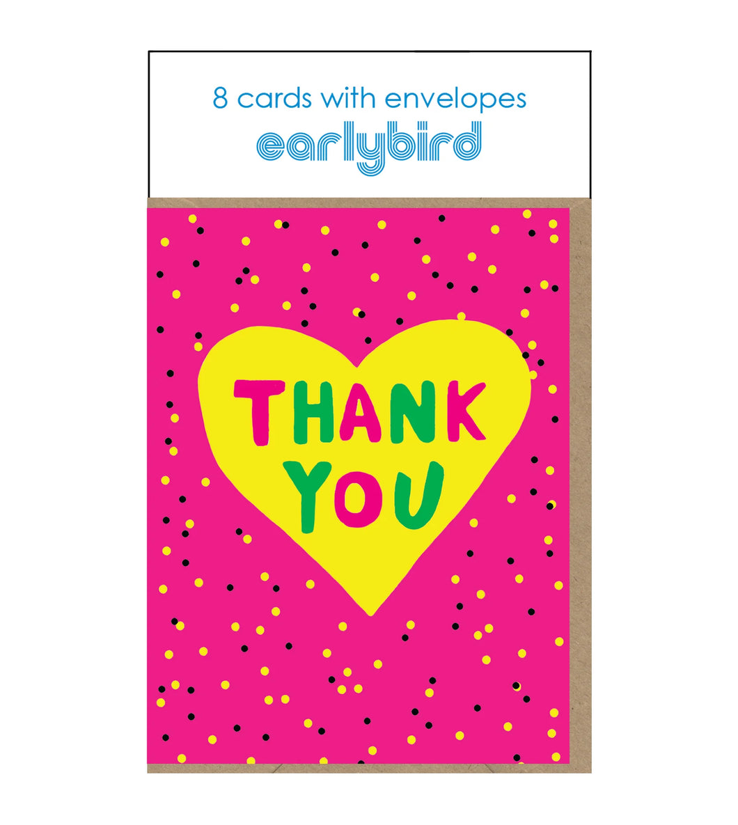 Yellow Heart and Neon Dots Thank You Pack Blank Mini Cards