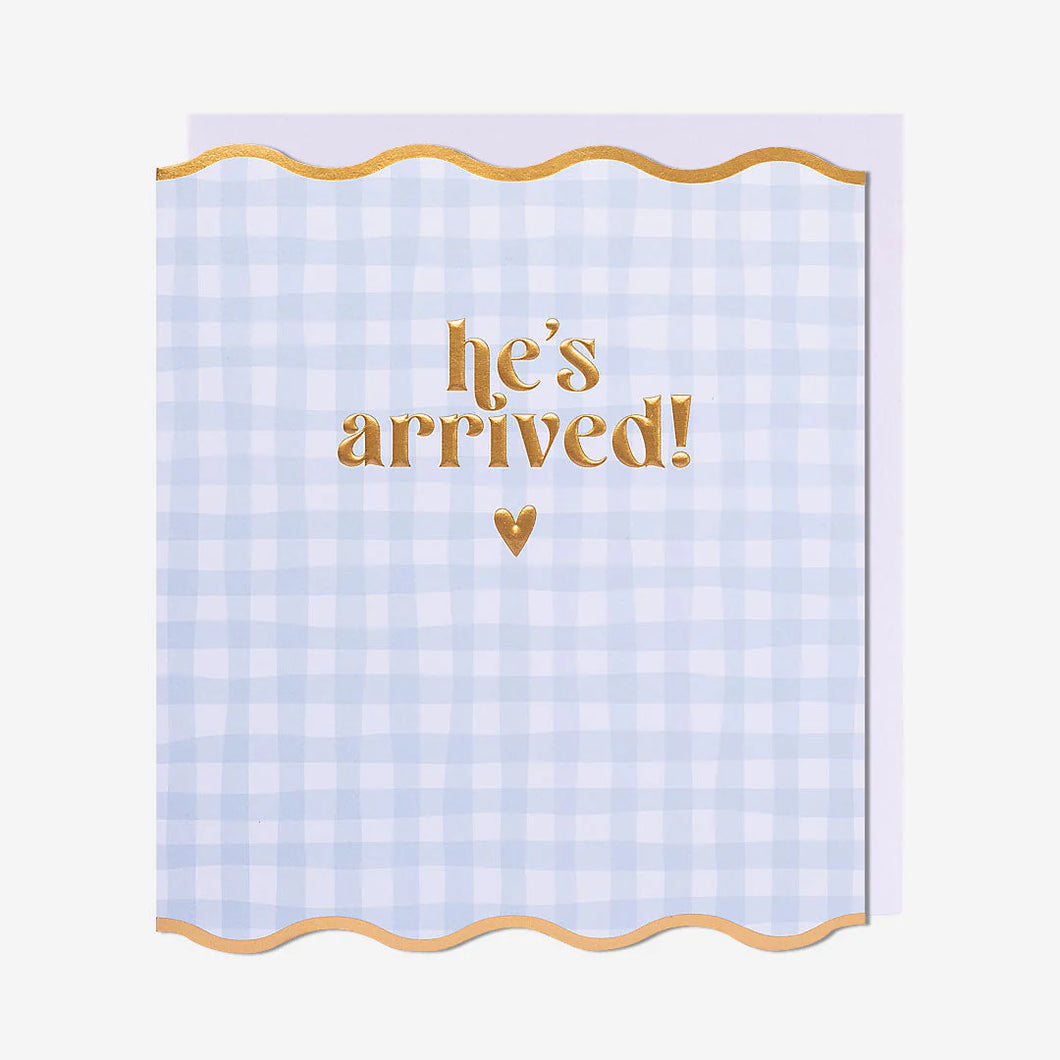 ‘He’s Arrived’ New Baby Checked Card