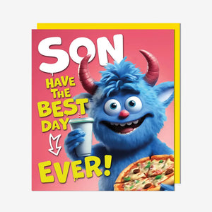 Pizza Monster Son Birthday Card