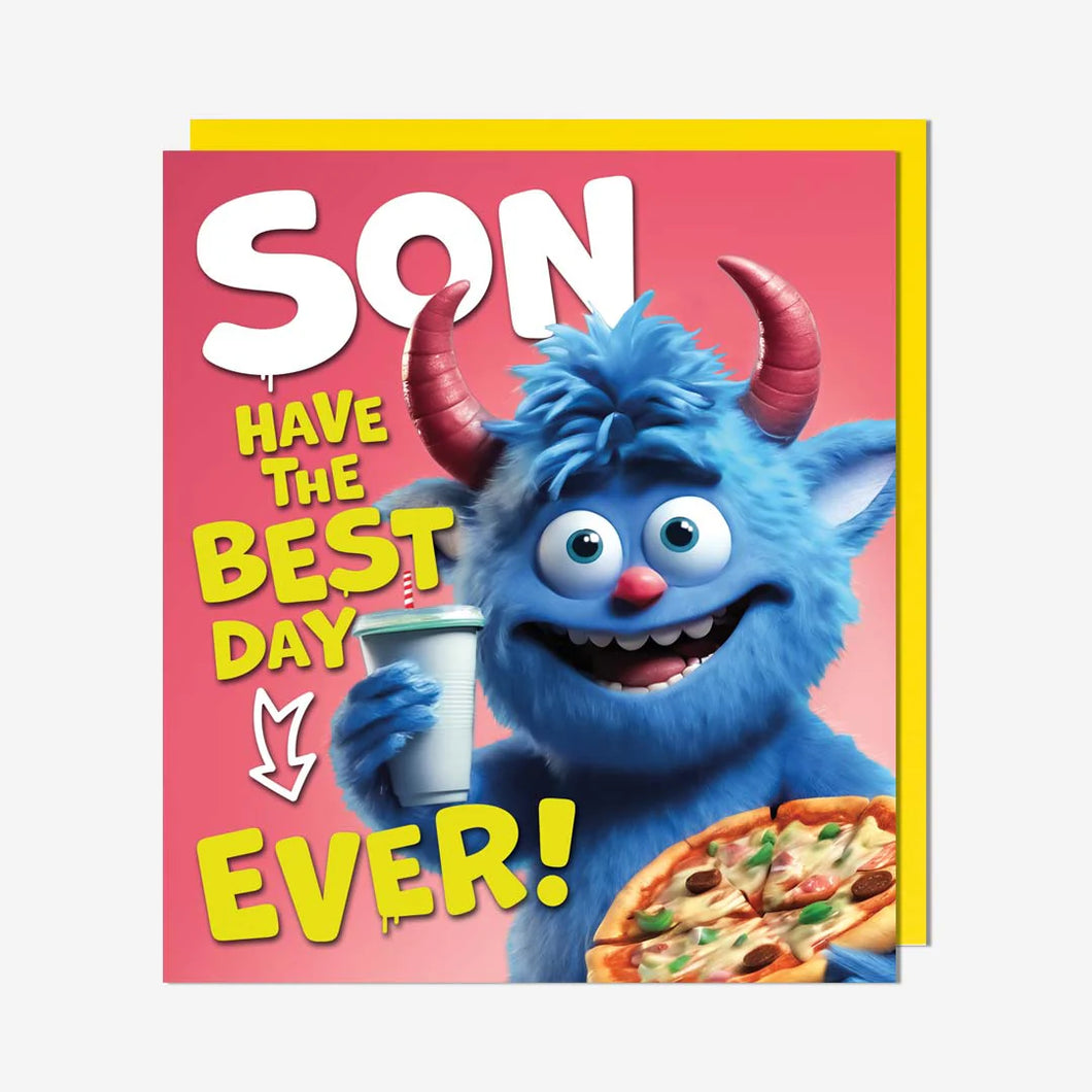 Pizza Monster Son Birthday Card