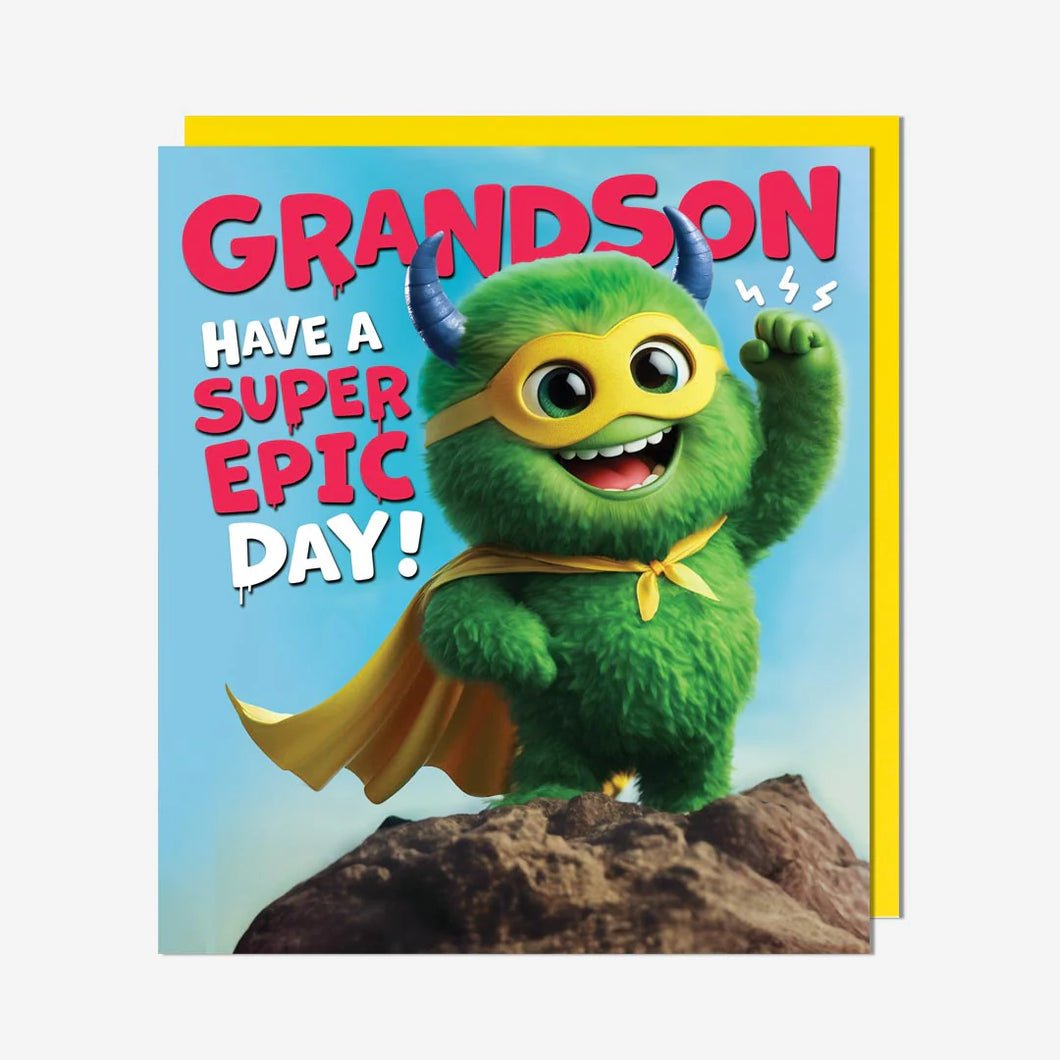 Superhero Monster Grandson Birthday Card