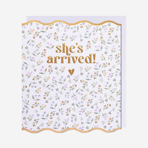 ‘She’s Arrived’ New Baby Floral Card