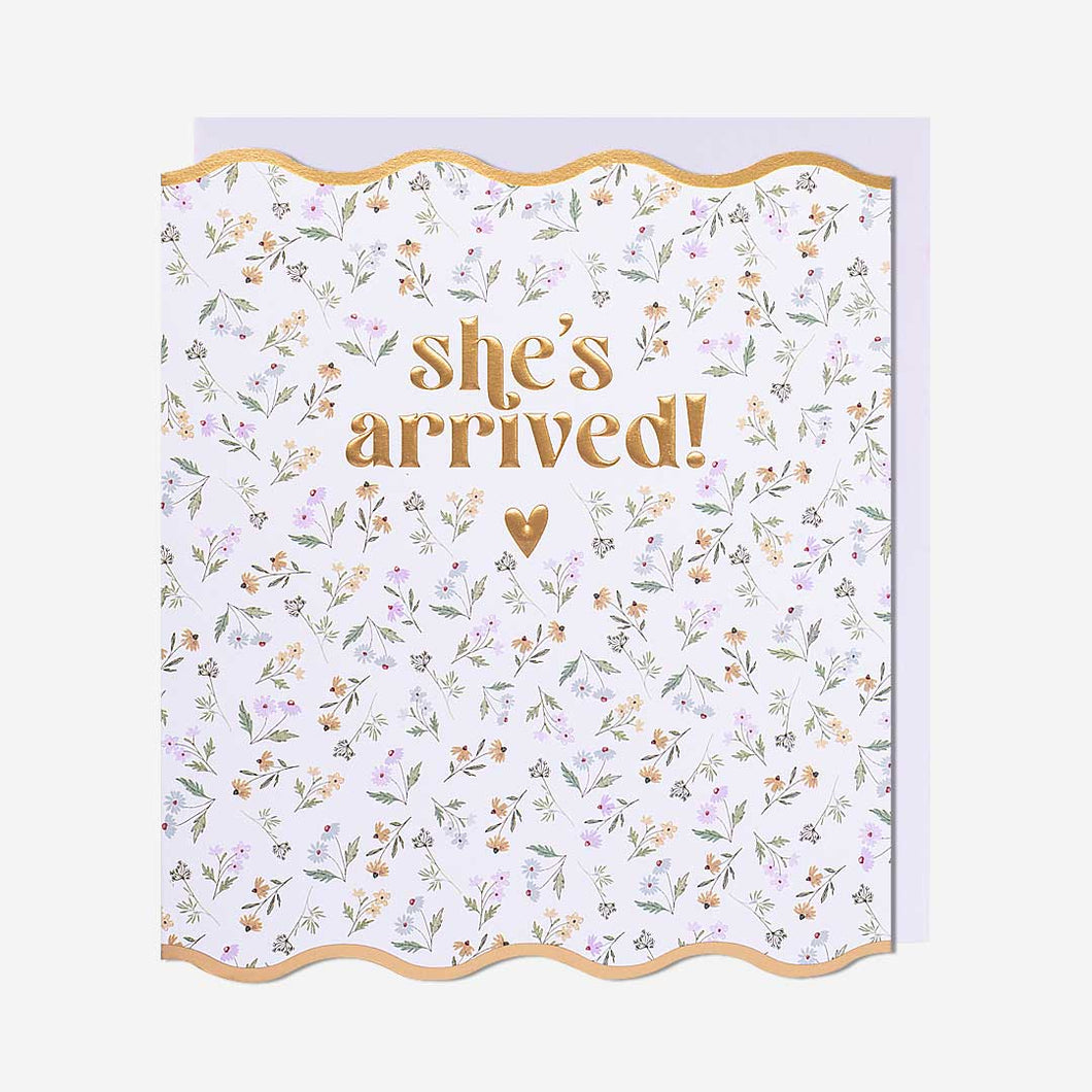 ‘She’s Arrived’ New Baby Floral Card