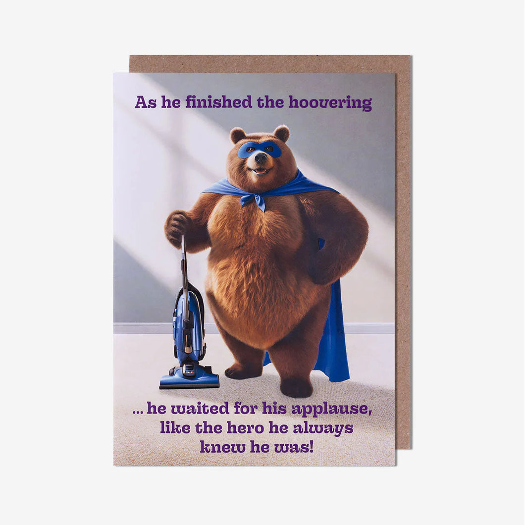 Hoovering Bear Humour Birthday Card