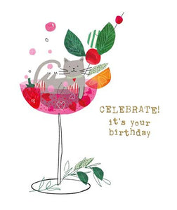Cocktail Cat Birthday Card