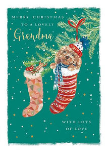Grandma Christmas Card with Cockapoo in Christmas Stocking
