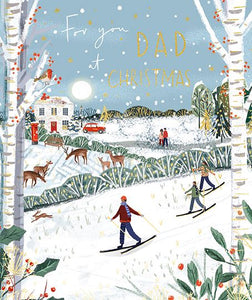 Dad Christmas Card with Skiers in Countryside