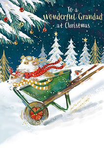 Grandad Christmas Card with Dogs in Wheelbarrow