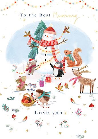 Best Mummy Christmas Card with Snowman and Animals