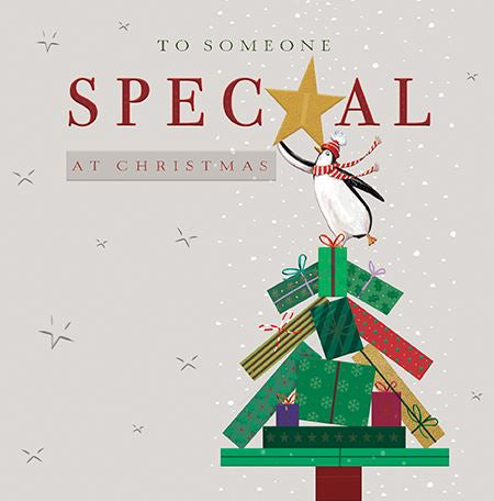 Someone Special Christened Card with Penguin and Present Tree