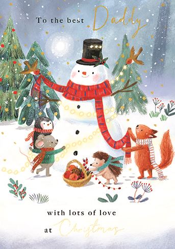 Daddy Christmas Card with Snowman and Forest Animals