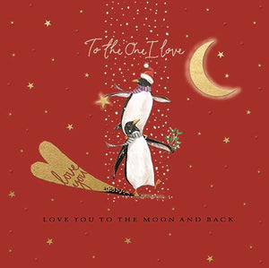 One I Love Christmas Card with Penguins & Moon
