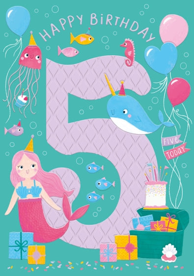 Mermaid 5th Birthday Card