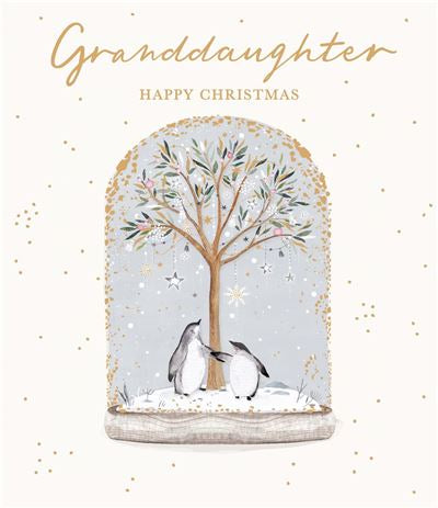 Penguin Around a Tree Granddaughter Christmas Card