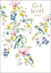 Bluetits In Blossoms Get Well Soon Card