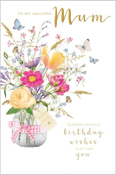 Floral Vase Mum Birthday Card