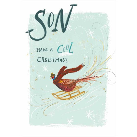 Pheasant Sledging Son Christmas Card