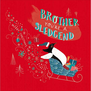 Sledging Penguin Brother Christmas Card