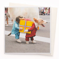 Dog Teddies Holding Presents Blank Card