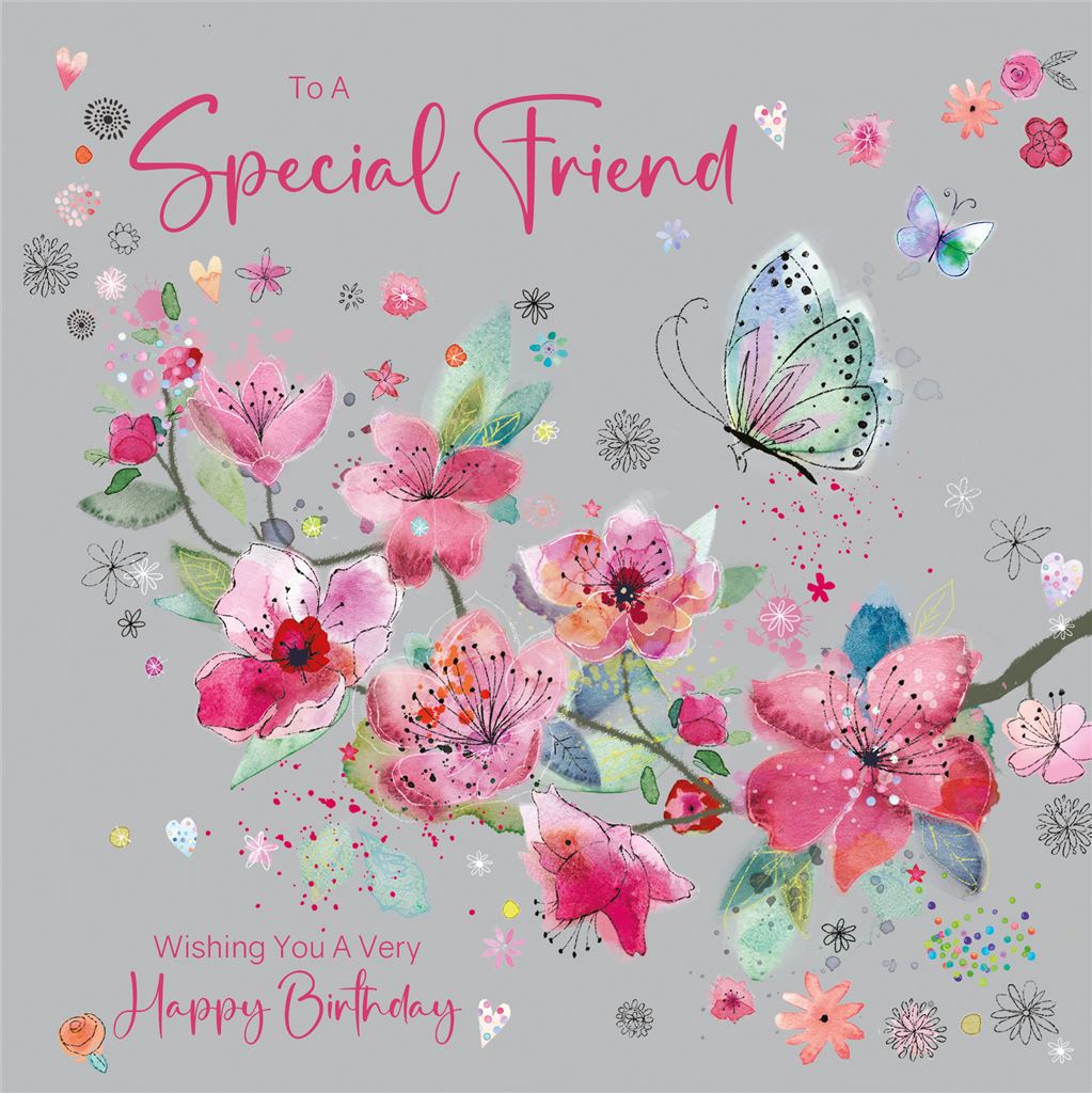 Pink Flower Branch Special Friend Birthday Card