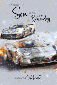 Son Racing Cars Birthday Card