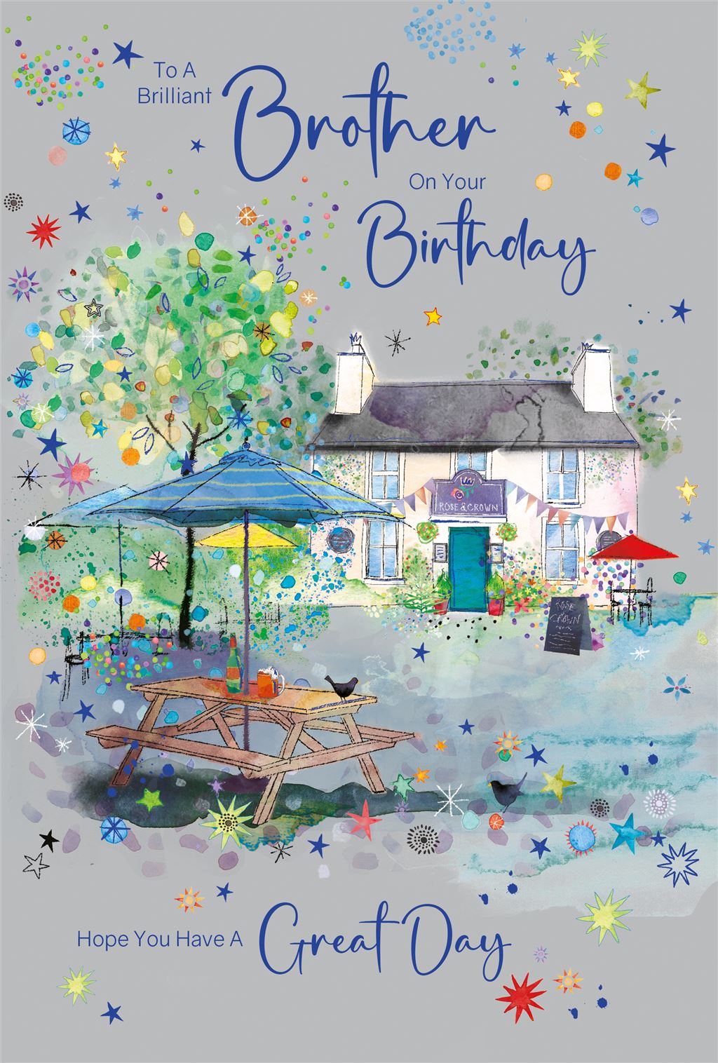 Brilliant Brother Pub Garden Birthday Card