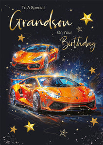 Special Grandson Racing Cars Birthday Card