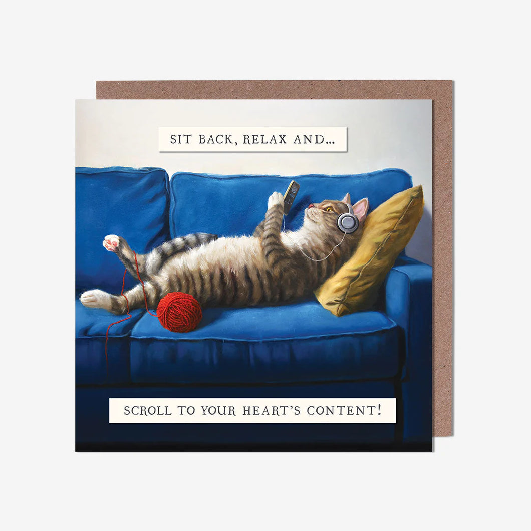 Cat Relaxing On Sofa Birthday Card