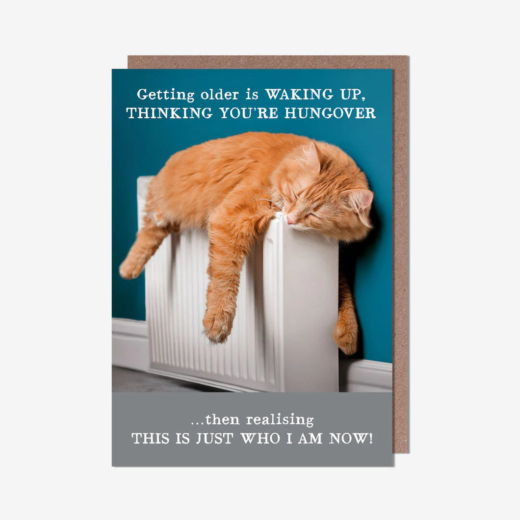Hungover Cat On Radiator Birthday Card