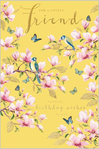 Lovely Friend Birds and Magnolia Blossom Birthday Card