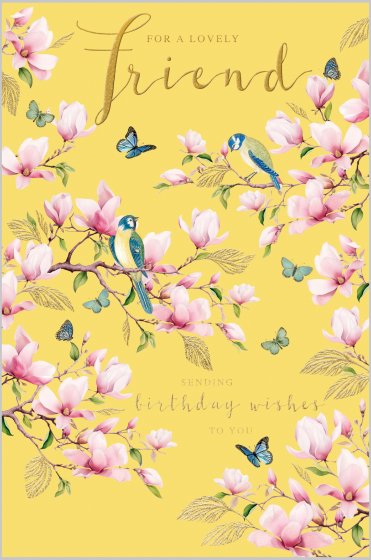 Lovely Friend Birds and Magnolia Blossom Birthday Card