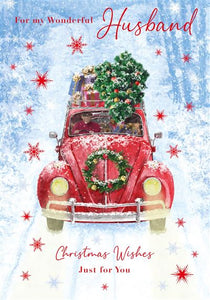 Wonderful Husband Red Beetle Car Christmas Card