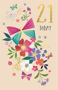 Flowers and Butterflies 21st Birthday Card