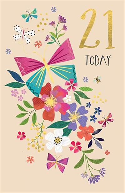 Flowers and Butterflies 21st Birthday Card
